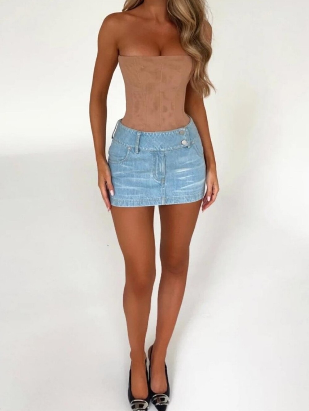 Outcast Light Blue Denim Mini Skirt